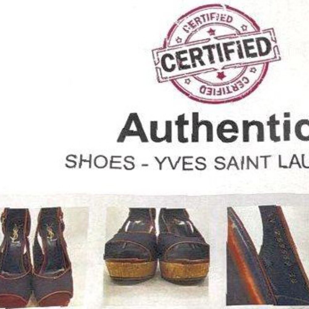 YSL Yves Saint Laurent Deauville 105 Canvas Cork Platform Wedge Sandals - Picture 9 of 9